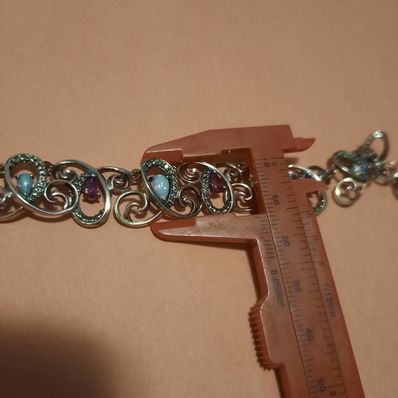 Gold Plated Silver with diamond accents, opals, pink sapphires - 17 inches - Picture 11 of 12